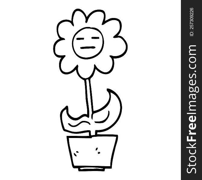 black and white cartoon flower in pot