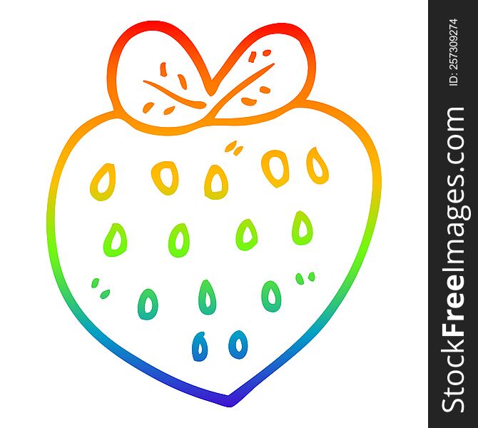 rainbow gradient line drawing of a cartoon strawberry fr