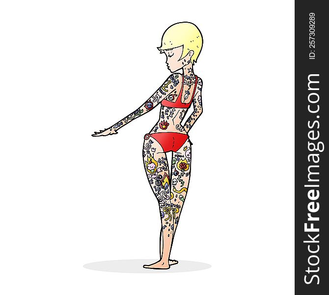 cartoon bikini girl covered in tattoos