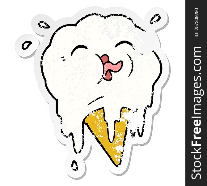 distressed sticker of a cartoon melting ice cream
