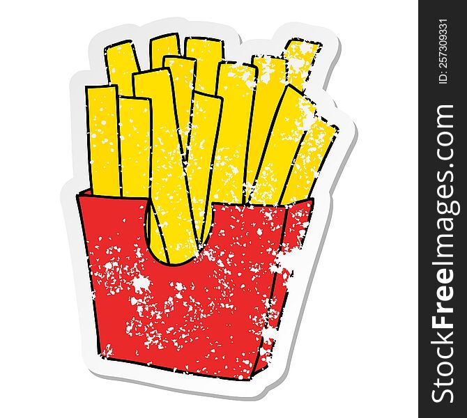 Distressed Sticker Of A Quirky Hand Drawn Cartoon French Fries