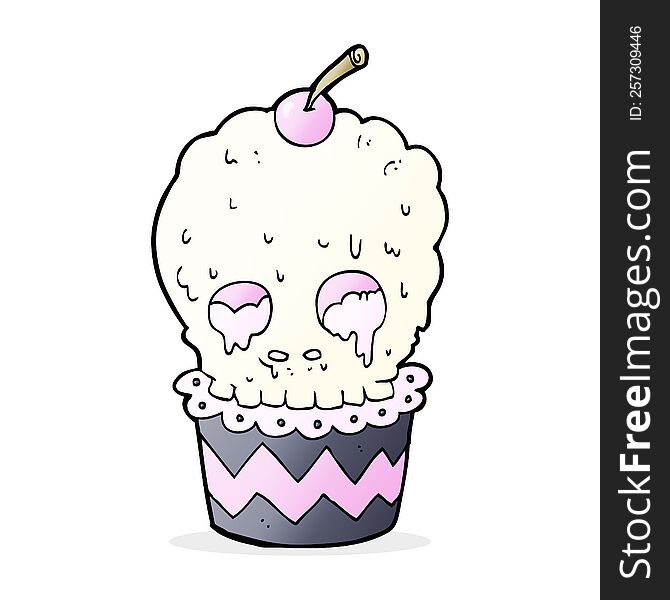 spooky skull cupcake cartoon