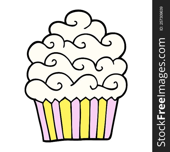 Hand Drawn Doodle Style Cartoon Vanilla Cupcake