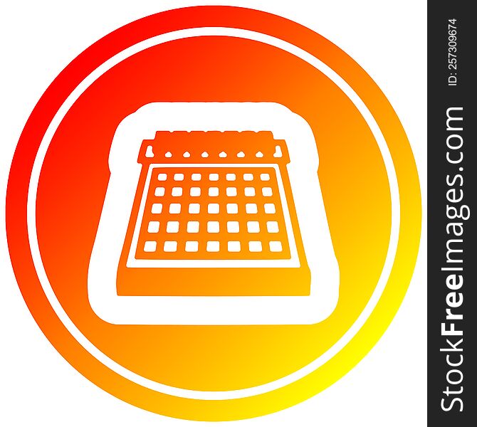 monthly calendar circular icon with warm gradient finish. monthly calendar circular icon with warm gradient finish