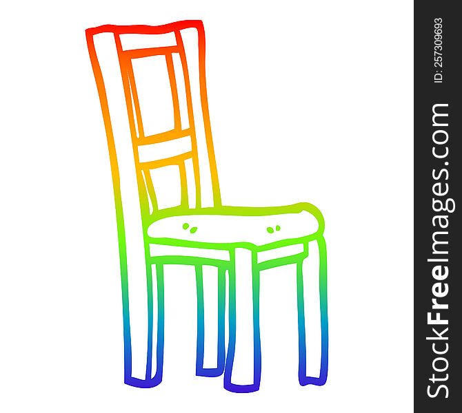 rainbow gradient line drawing of a cartoon wooden chair