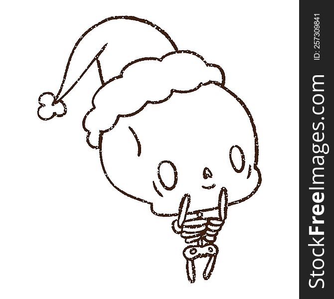 Christmas Skeleton Charcoal Drawing
