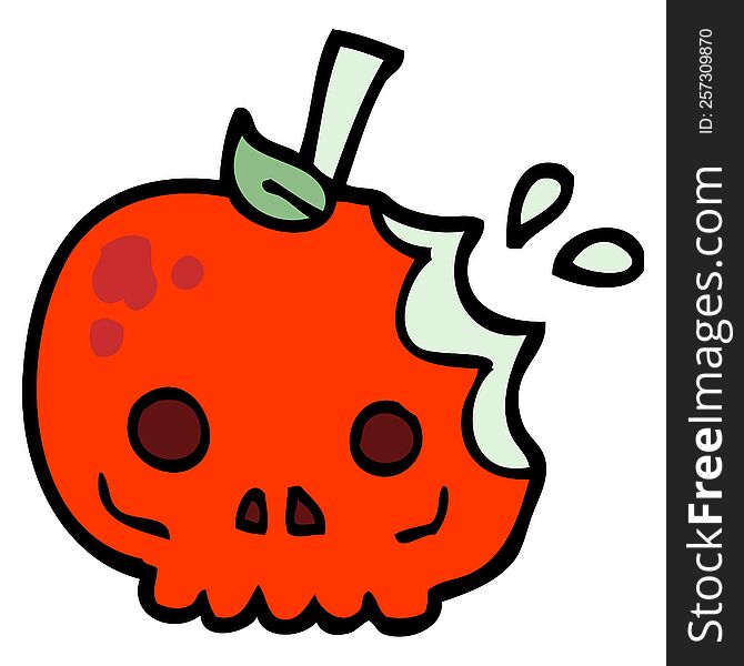 hand drawn doodle style cartoon red poison apple