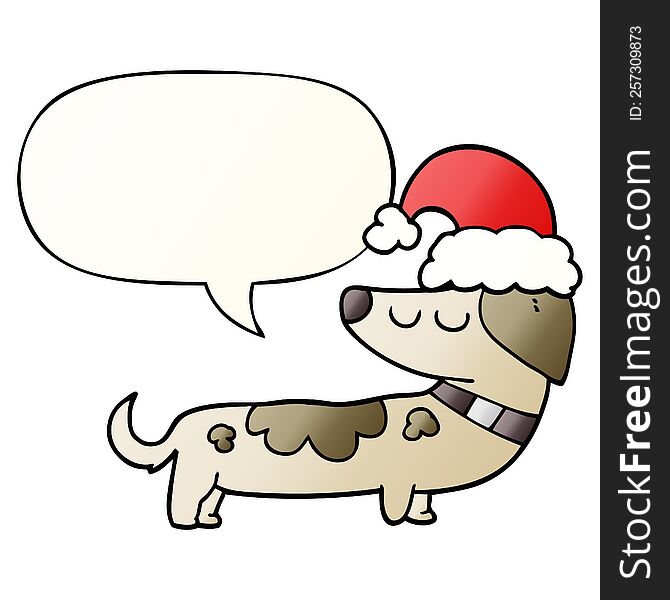 Cartoon Dog Wearing Christmas Hat And Speech Bubble In Smooth Gradient Style