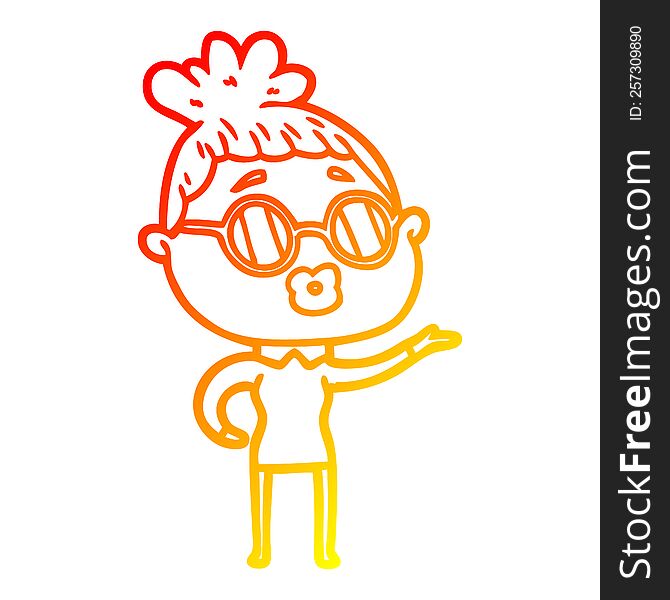 Warm Gradient Line Drawing Cartoon Woman Wearing Sunglasses