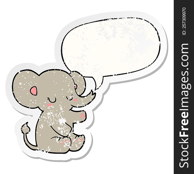Cartoon Elephant And Speech Bubble Distressed Sticker
