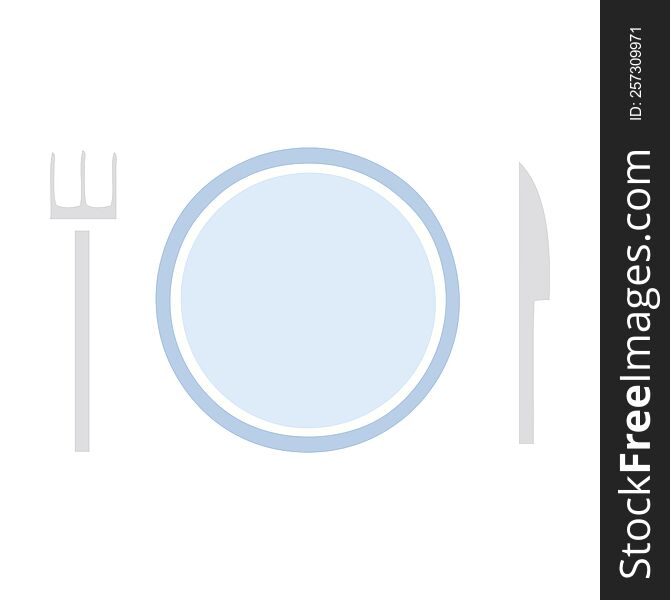 flat color retro cartoon plate and cutlery