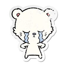 Distressed Sticker Of A Crying Cartoon Polarbear Stock Photography