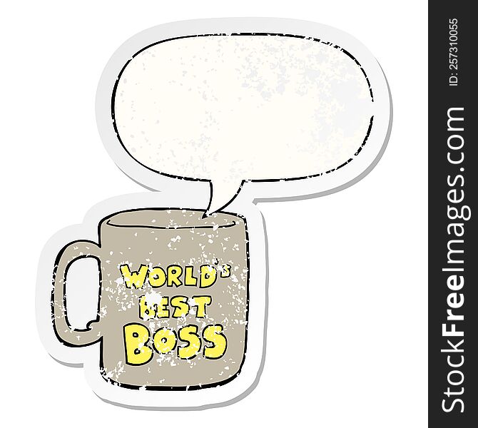 Worlds Best Boss Mug And Speech Bubble Distressed Sticker