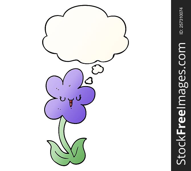 cartoon flower with happy face with thought bubble in smooth gradient style