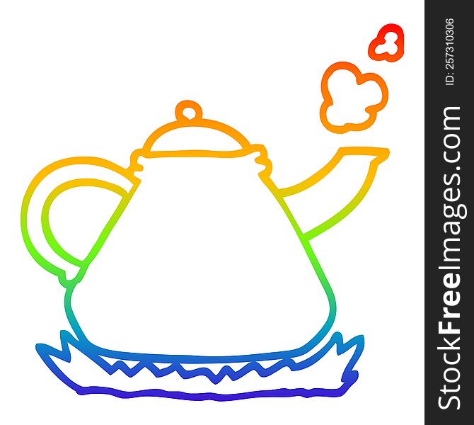 rainbow gradient line drawing of a cartoon kettle on stove
