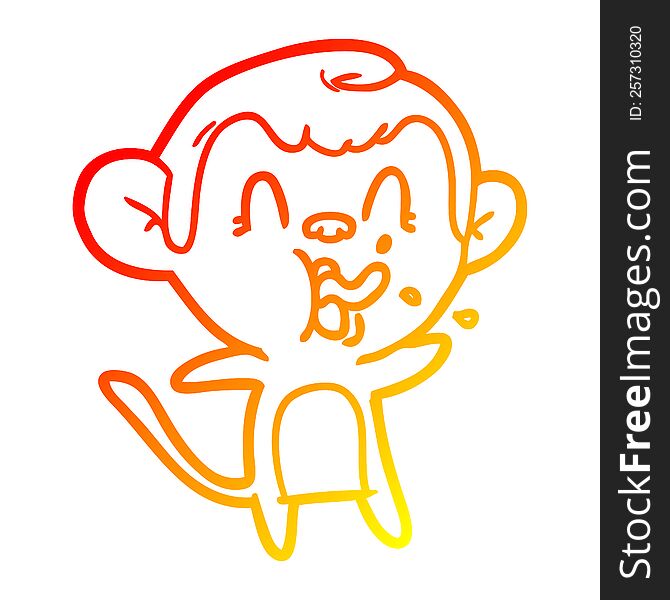 warm gradient line drawing of a crazy cartoon monkey