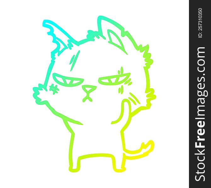 cold gradient line drawing of a tough cartoon cat
