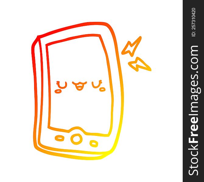warm gradient line drawing of a cute cartoon mobile phone