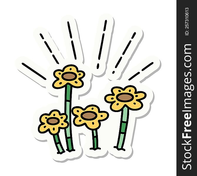Sticker Of Tattoo Style Flowers Growing