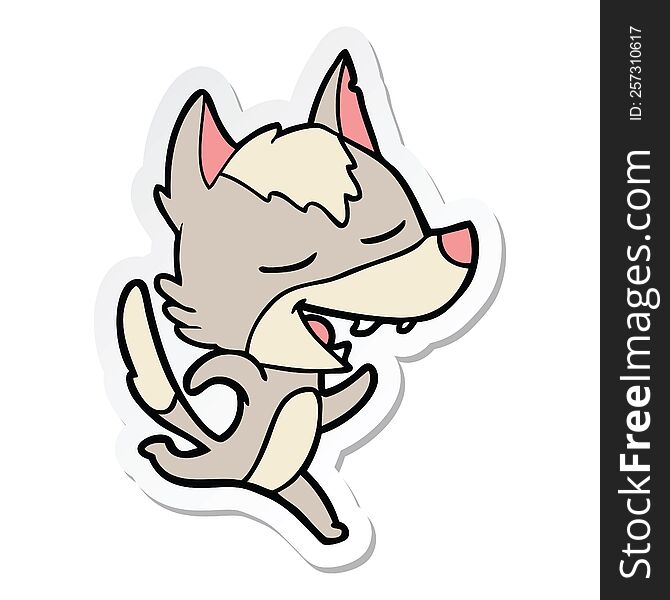 Sticker Of A Cartoon Running Wolf Laughing