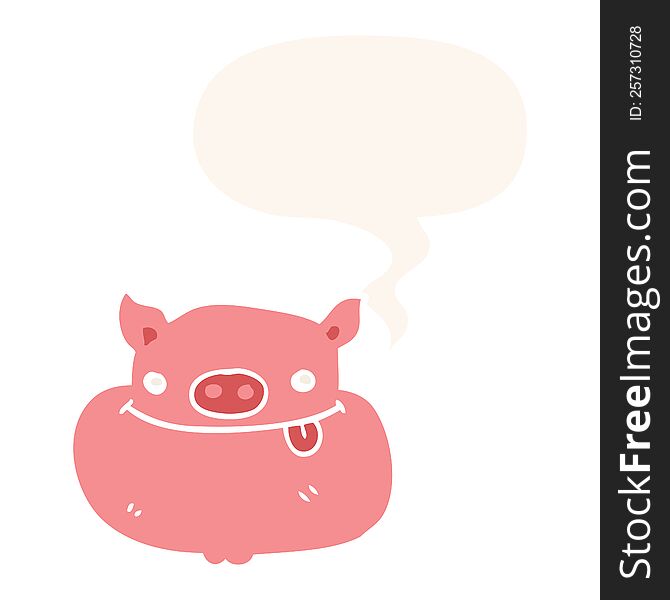 Cartoon Happy Pig Face And Speech Bubble In Retro Style