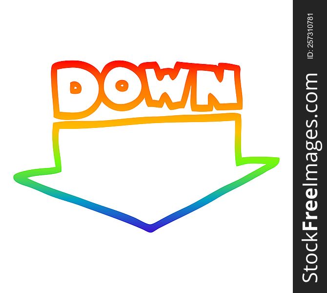 Rainbow Gradient Line Drawing Cartoon Down Arrow
