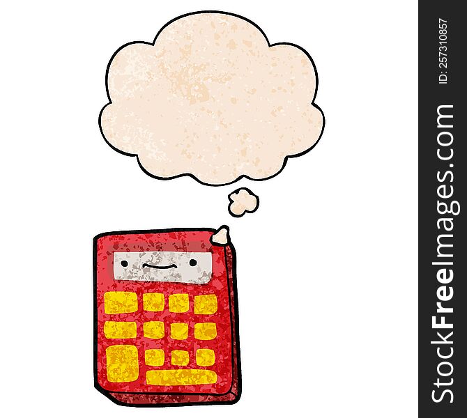 cartoon calculator with thought bubble in grunge texture style. cartoon calculator with thought bubble in grunge texture style