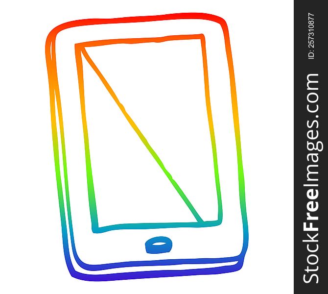 rainbow gradient line drawing of a cartoon computer tablet