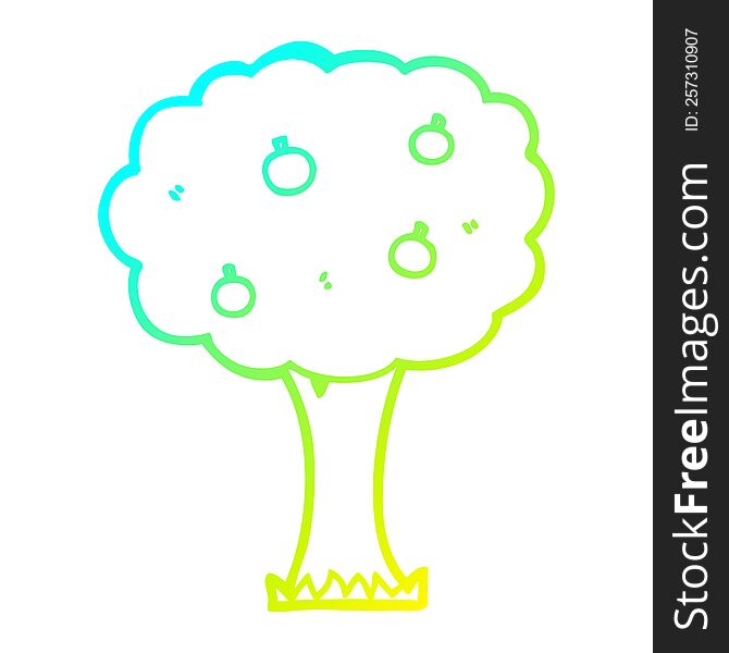 cold gradient line drawing of a cartoon apple tree