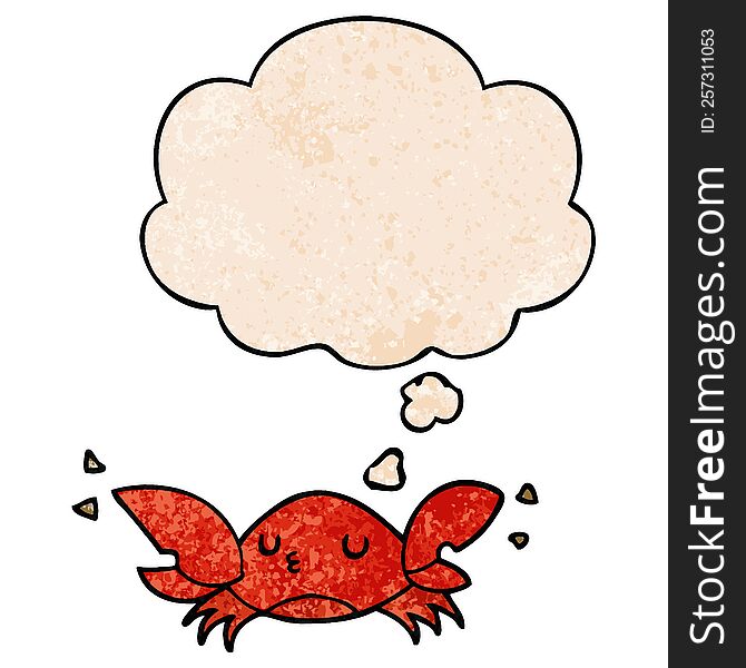 Cartoon Crab And Thought Bubble In Grunge Texture Pattern Style