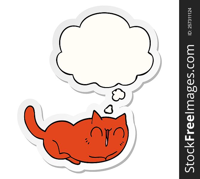 Happy Cartoon Cat And Thought Bubble As A Printed Sticker