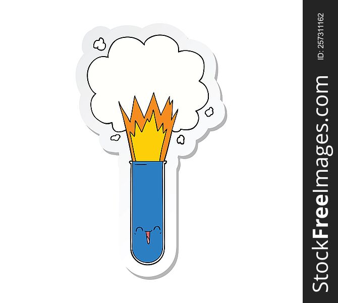 sticker of a cartoon exploding chemicals in test tube