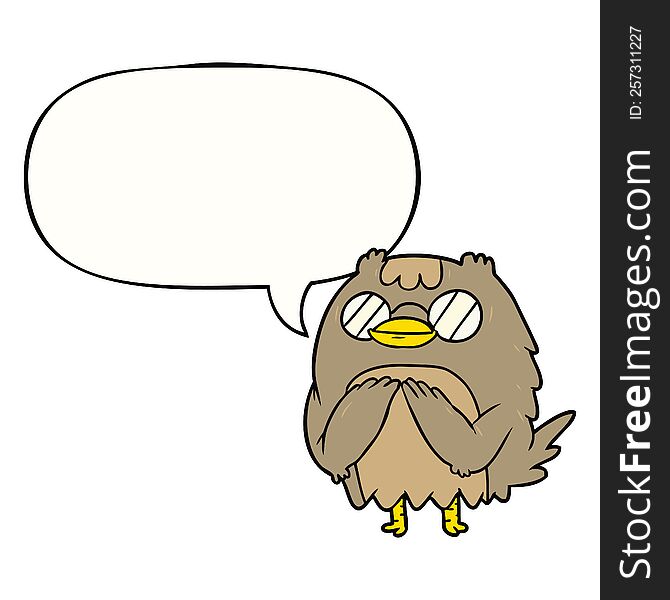 Cute Cartoon Wise Old Owl And Speech Bubble