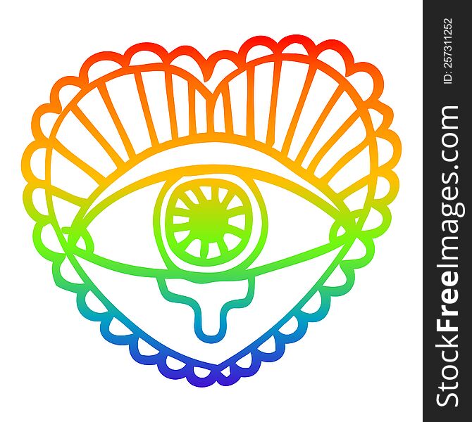 rainbow gradient line drawing of a cartoon love heart eye tattoo