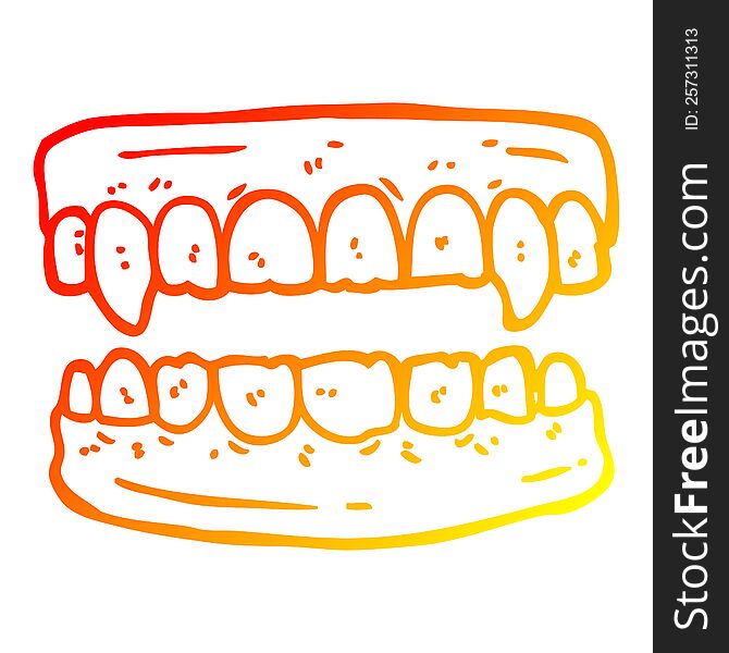 warm gradient line drawing of a cartoon vampire teeth