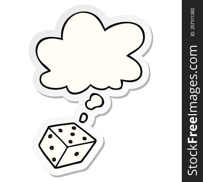 cartoon dice with thought bubble as a printed sticker