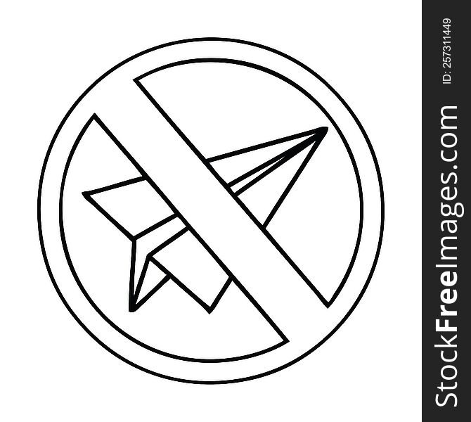 line drawing cartoon of a no paper aeroplanes allowed