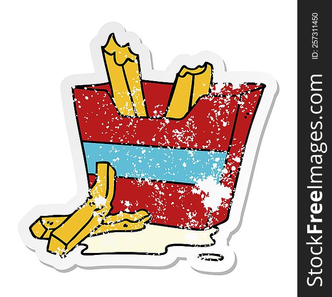 distressed sticker of a quirky hand drawn cartoon french fries