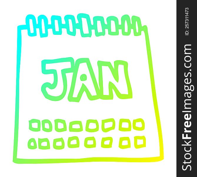 Cold Gradient Line Drawing Cartoon Calendar Showing Month Of January