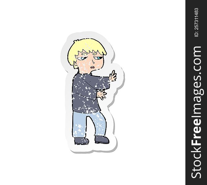 Retro Distressed Sticker Of A Cartoon Man Gesturing