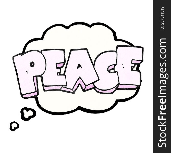freehand drawn thought bubble textured cartoon word peace