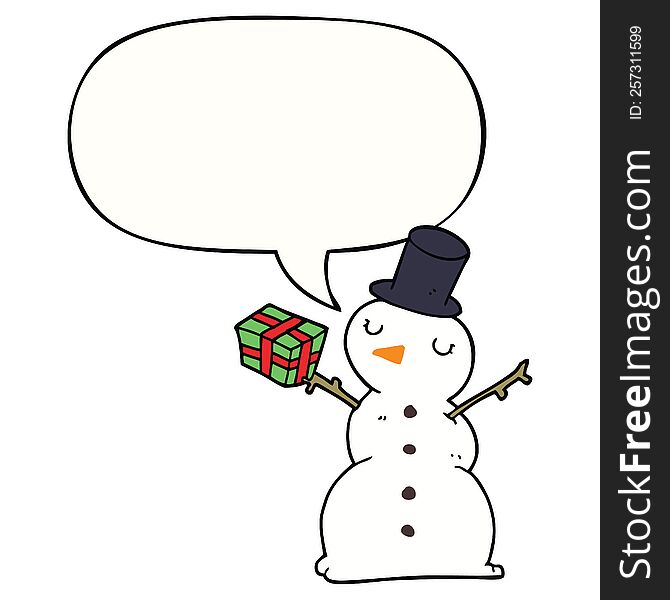 Cartoon Snowman And Speech Bubble