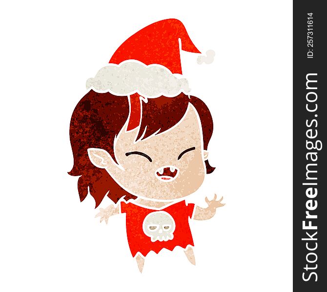 Retro Cartoon Of A Laughing Vampire Girl Wearing Santa Hat