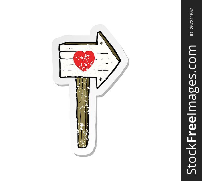 Retro Distressed Sticker Of A Cartoon Love Heart Sign Post