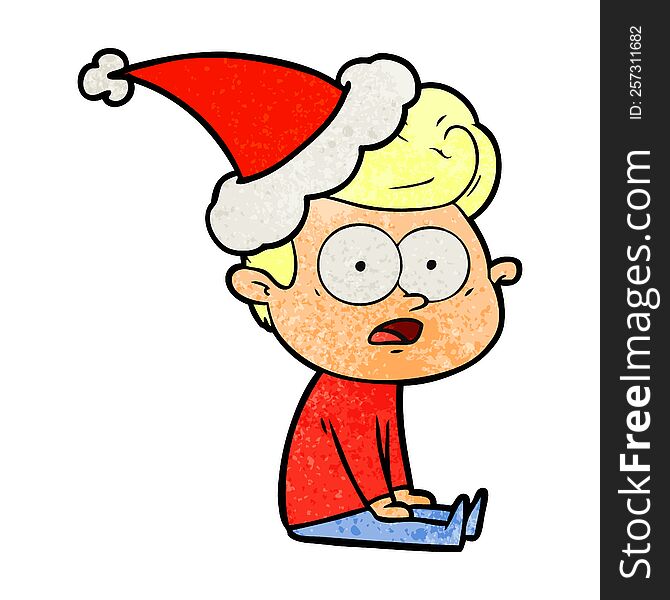 Textured Cartoon Of A Staring Man Wearing Santa Hat
