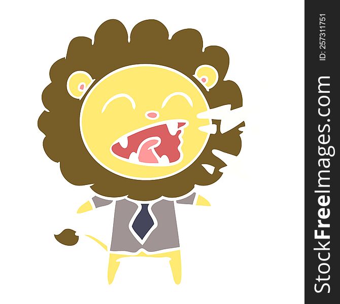 Flat Color Style Cartoon Roaring Lion Businessman