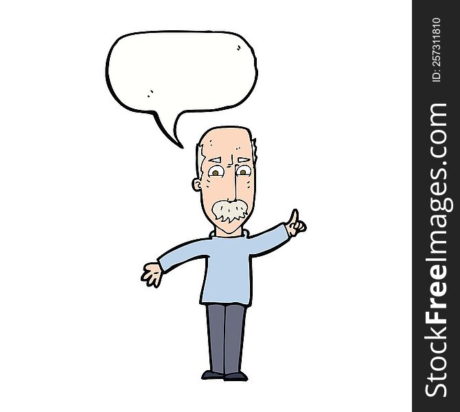 cartoon man issuing stern warning with speech bubble