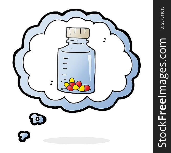 freehand drawn thought bubble cartoon jar of pills