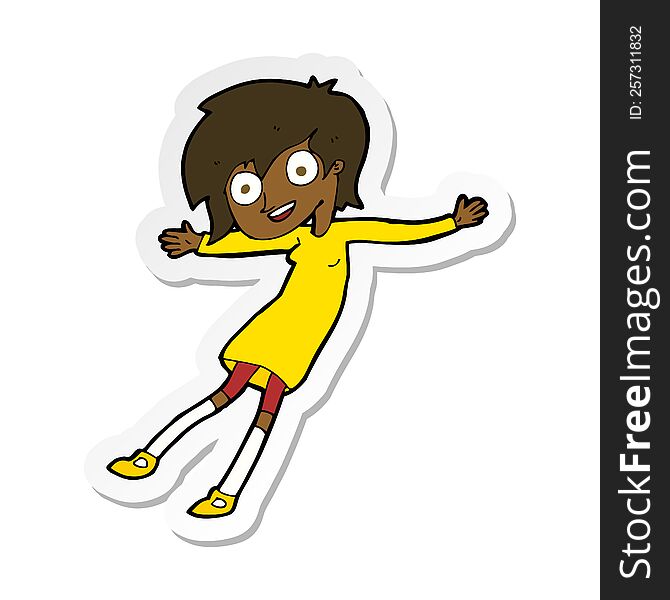 sticker of a cartoon crazy excited girl