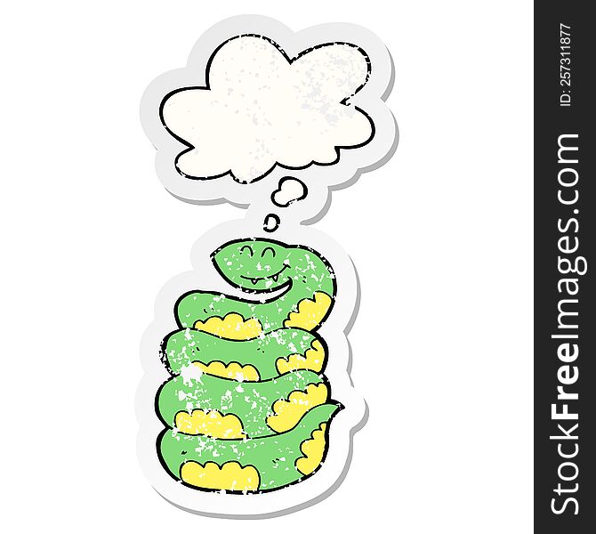 cartoon snake with thought bubble as a distressed worn sticker